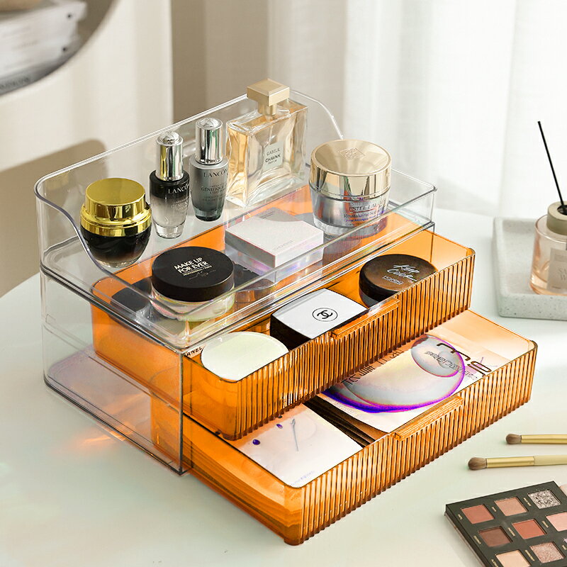高級感化妝品 收納盒 梳妝臺 防塵 護膚面膜置物架 桌面口紅柜箱抽屜式