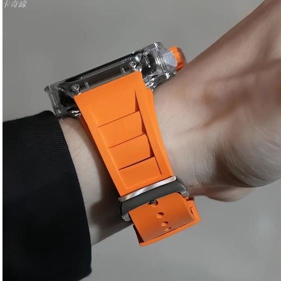 透明錶殼 適用 Apple Watch S9 8 7 6 5 SE橡膠錶帶 蘋果手錶錶帶44mm 45mm