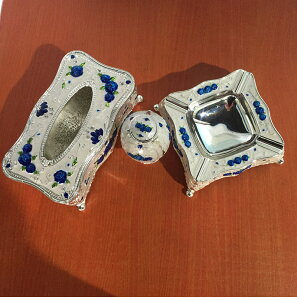 美琪 (法式優雅)歐風古典鋅合金套裝面紙盒 復古花紋擺飾 創意歐式工藝品