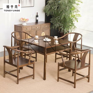餐桌 實木家用小戶型榆木飯桌現代簡約新中式桌子雙層八仙桌椅組合