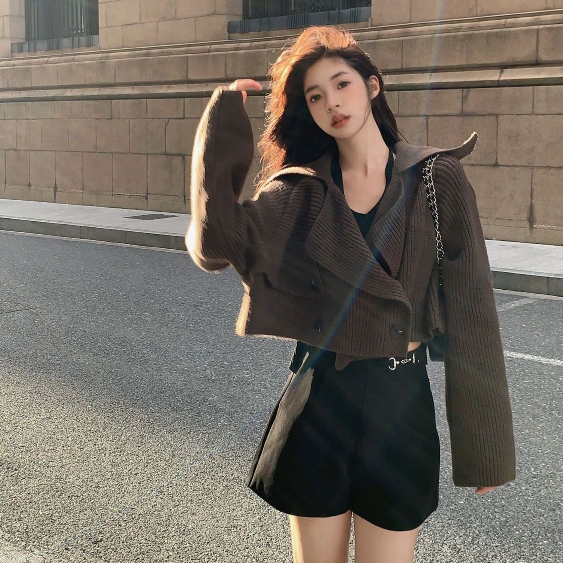 女裝 外套 韓系風 氣質上衣 韓版   女裝秋套裝設計感毛衣女新款秋季慵懶風別緻短款洋秋冬季女裝 治裝激推 5