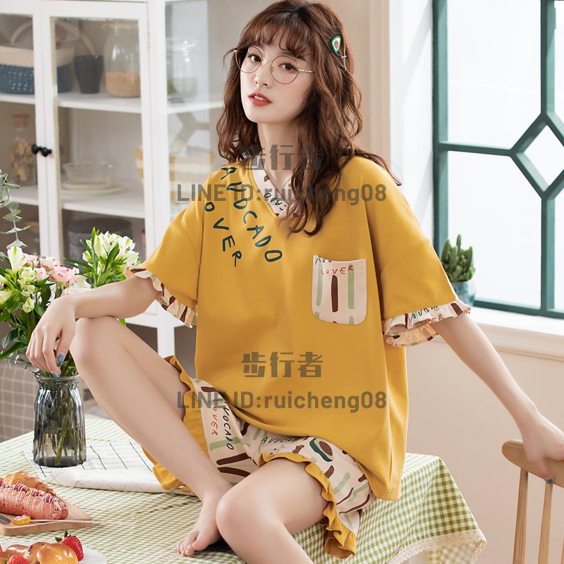 睡衣女款夏天純棉短袖短褲夏季春秋夏款少女士家居服套裝【步行者戶外生活館】