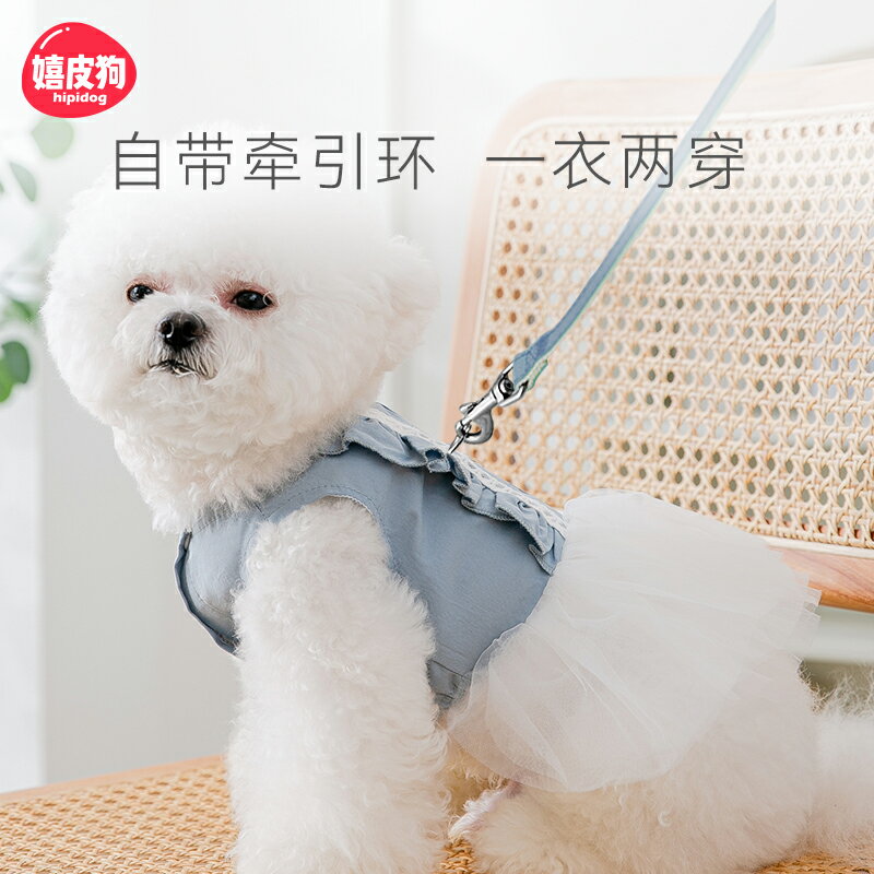 可牽引小狗狗網紗連衣裙寵物小型犬貓咪泰迪比熊博美夏天薄款衣服