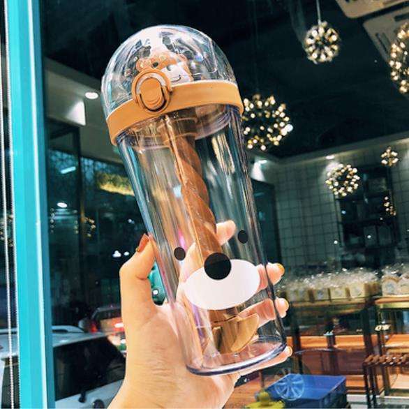 韓國創意同款可愛兒童水杯吸管攪拌杯卡通塑料小黃鴨隨身杯