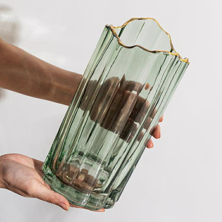 【樂天精選】描金輕奢花瓶歐式玻璃透明客廳插花擺件富貴竹干花簡約網紅大花瓶