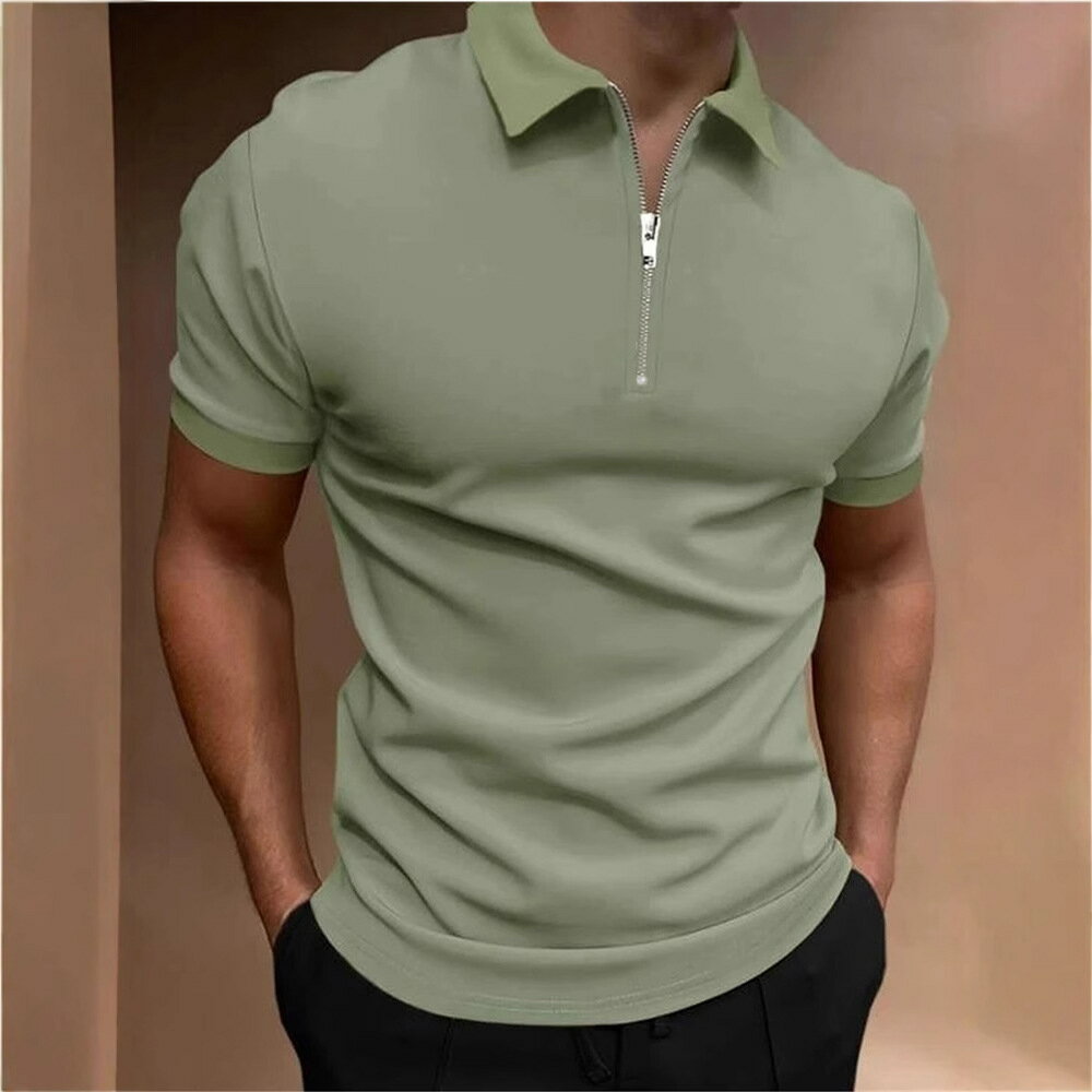 【喜挖】男式polo衫純色短袖翻領t恤休閒合身上衣歐美男裝 2