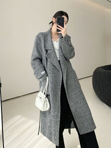 灰色呢子外套女冬高級感氣質中長款雙面羊毛大衣