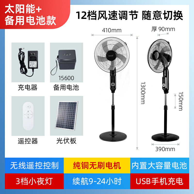 {可打統編 保固一年}太陽能充電電風扇戶外家用大風力蓄電池超長續航大功率可攜式落地 0