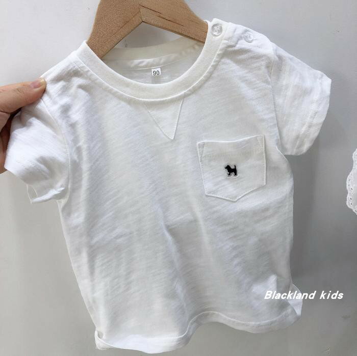 2021夏款 韓版童裝男女童兒童寶寶純棉竹節棉白色短袖T恤背心上衣