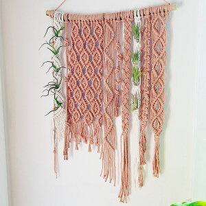 開發票 空氣植物墻壁藝術裝飾 ins手工編織掛毯 綠植室內懸掛網
