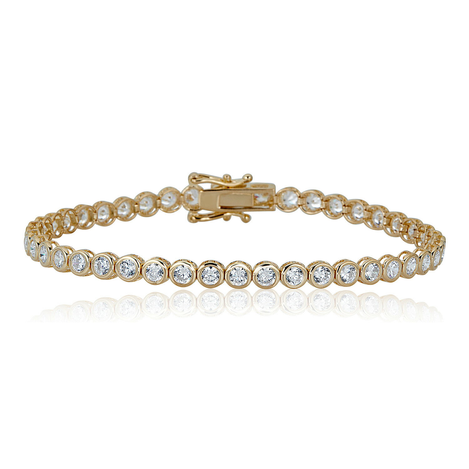 10K Yellow Gold 3mm Round Simulated Diamond CZ Tennis Bracelet (4.84 ...