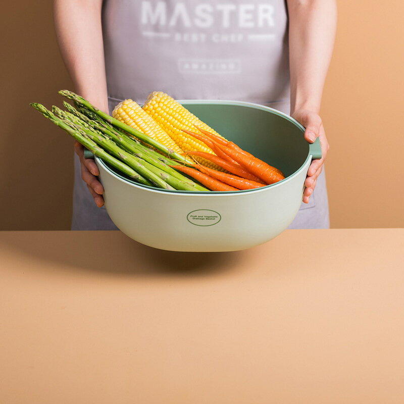 廚房洗菜盆淘米器 家用創意雙層洗菜籃瀝水籃 塑料洗菜籃子水果籃