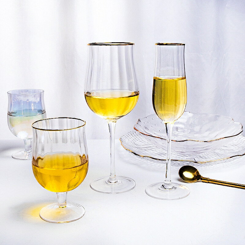 豎紋紅酒杯高腳杯家用玻璃大小號香檳葡萄酒杯子雞尾酒杯白蘭地杯