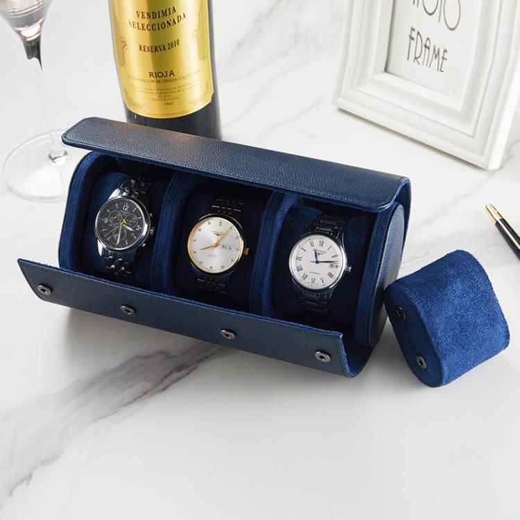 便攜錶盒高檔皮質藍色手錶收納盒防塵防摔多功能隨身錶袋機械錶盒 全館免運