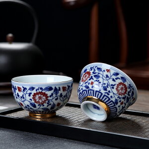陶瓷茶杯個人專用主人杯青花描金茶具單個禮盒泡茶大品茗杯小茶盞