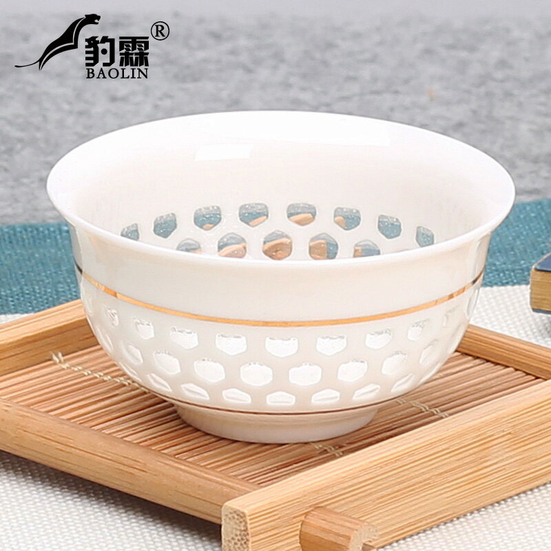 功夫小茶杯陶瓷茶盞茶碗家用單個紫砂主人杯泡茶茶具玻璃套裝透明
