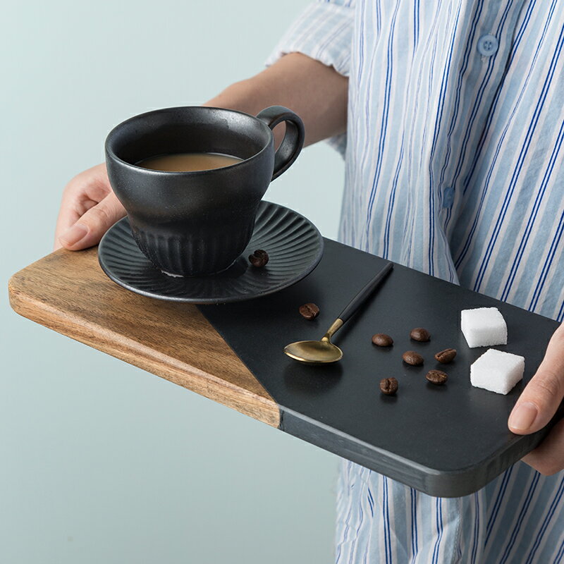 天然板巖石實木拼接托盤 創意壽司烤肉西餐奶茶咖啡擺盤 書桌托盤