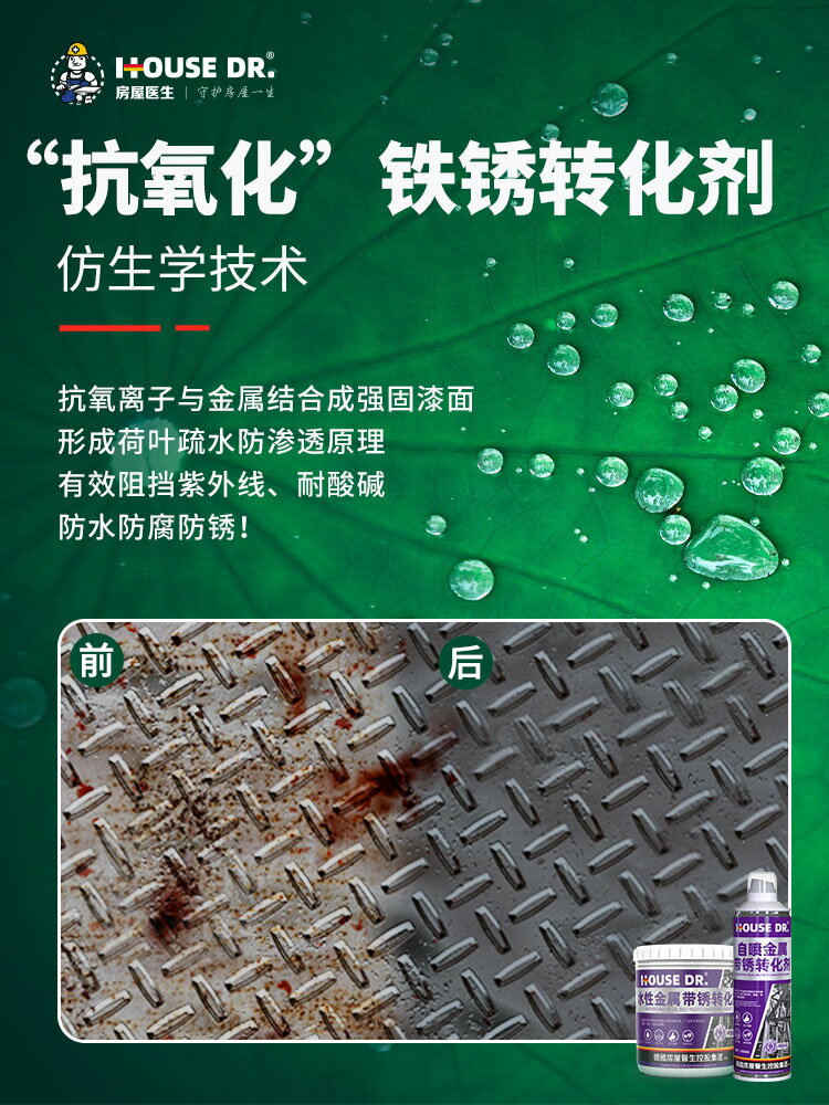 帶銹轉化底漆水性金屬漆防銹除銹鐵銹轉化劑彩鋼瓦翻新門窗免打磨