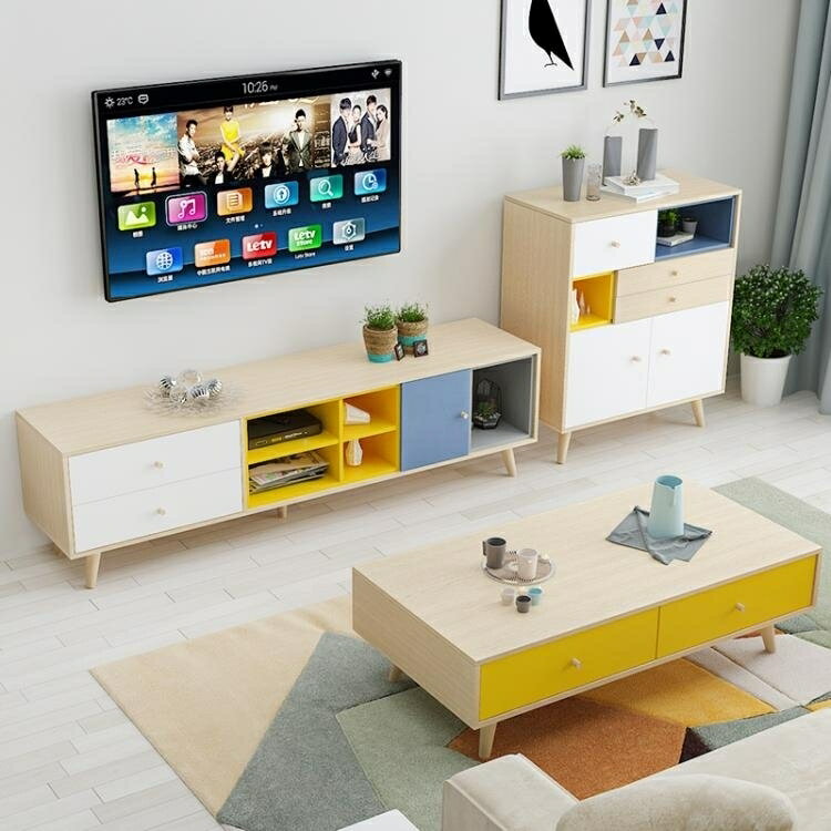 茶幾 電視櫃 北歐電視櫃茶幾組合套裝客廳臥室簡約小戶型1.6米2米彩色電視機櫃