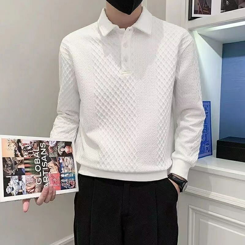 純色長袖上衣男|大尺碼100公斤POLO衫|春秋男上衣|ins修身套頭衛衣|韓版小眾衛衣|休閒翻領POLO衫|帥氣上衣