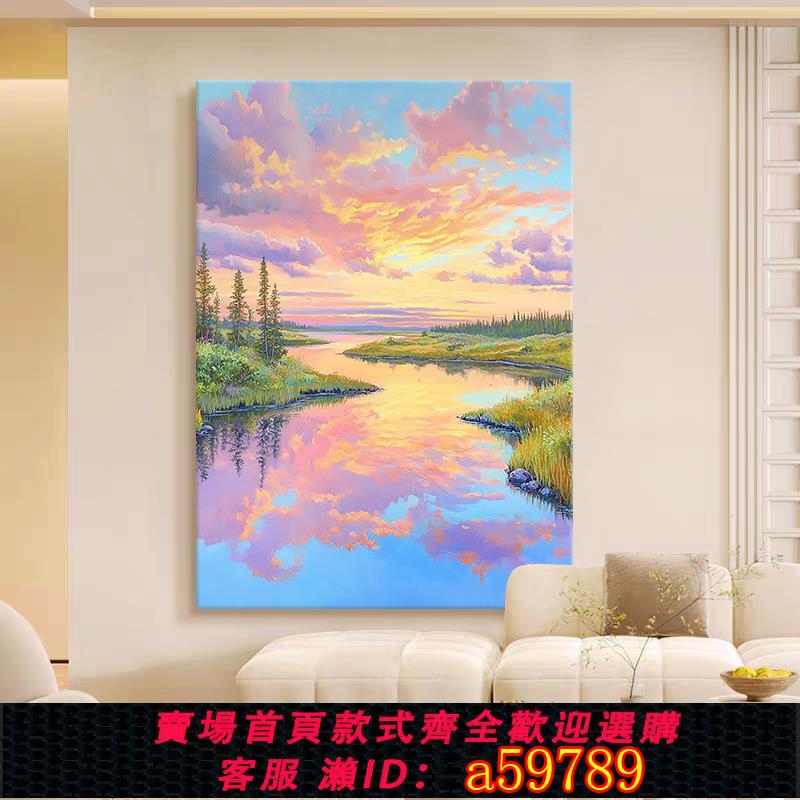 【臺灣公司 可打統編】法式奶油風純手繪油畫治癒系風景客廳裝飾畫日出東方玄關餐廳掛畫