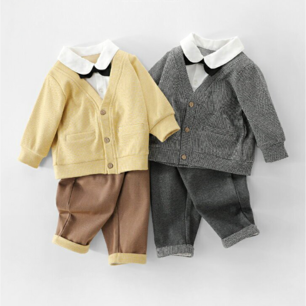 兒童套裝嬰兒洋氣衣服寶寶周歲禮服男童上衣春裝紳士假兩件套嬰幼兒服【聚物優品】