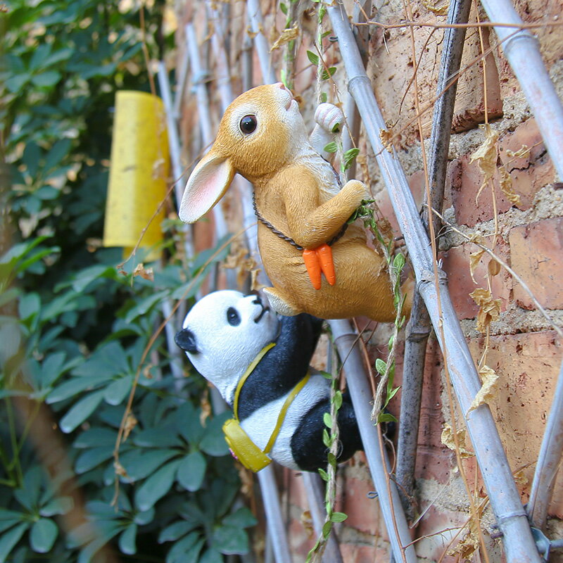 戶外擺件花園造景 可愛仿真熊貓攀爬動物考拉擺件戶外庭院花園陽臺管道柵欄裝飾掛件