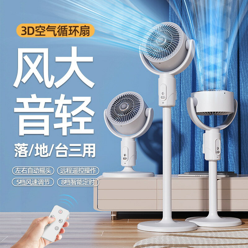 跨境新款空氣循環扇臺式家用宿舍落地桌面靜音節能搖頭多功能風扇【宜家良品百貨】
