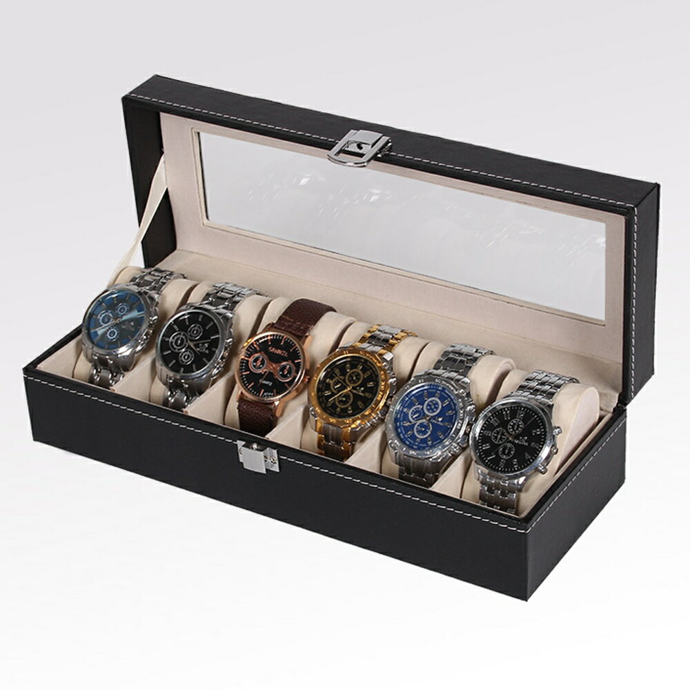 皮質首飾盒六位收納盒手錶盒pu手錶展示盒手錶禮盒包裝盒 全館免運