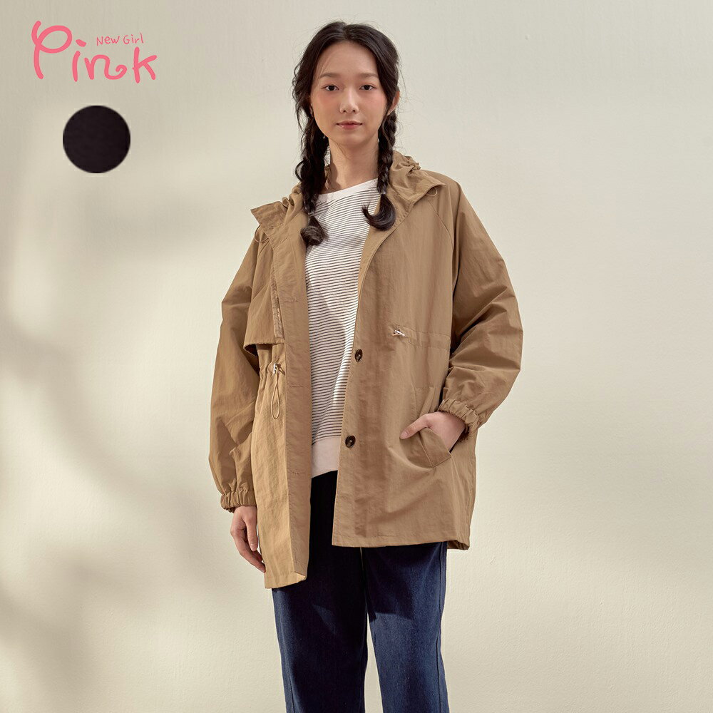 Pink*日系簡約中長版風衣外套 (2色) Y1704BD