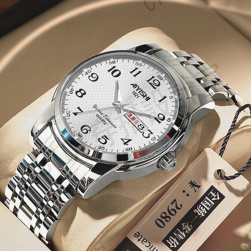 《下單》瑞士全自動機械錶中老年送禮雙日曆夜光防水男士手錶鋼薄時尚【亞德機械五金家居】 5