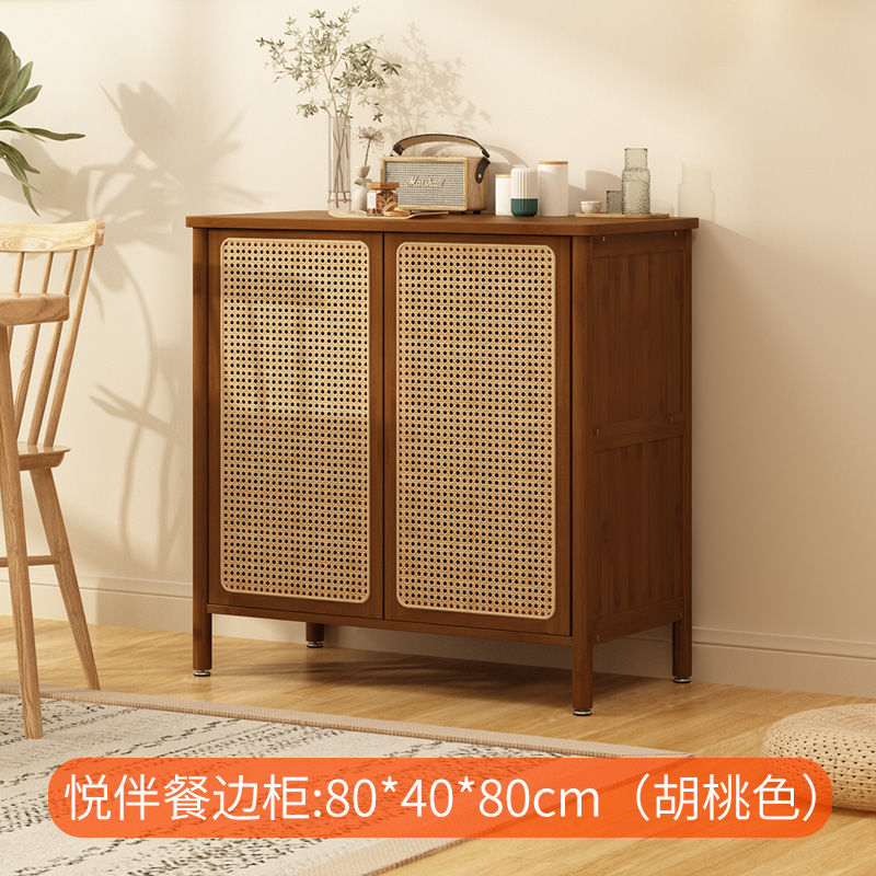 公司貨 超低價 日式餐邊櫃藤編櫃客廳茶水櫃廚房家用實木碗櫃收納置物櫃儲物櫃子 快速發貨