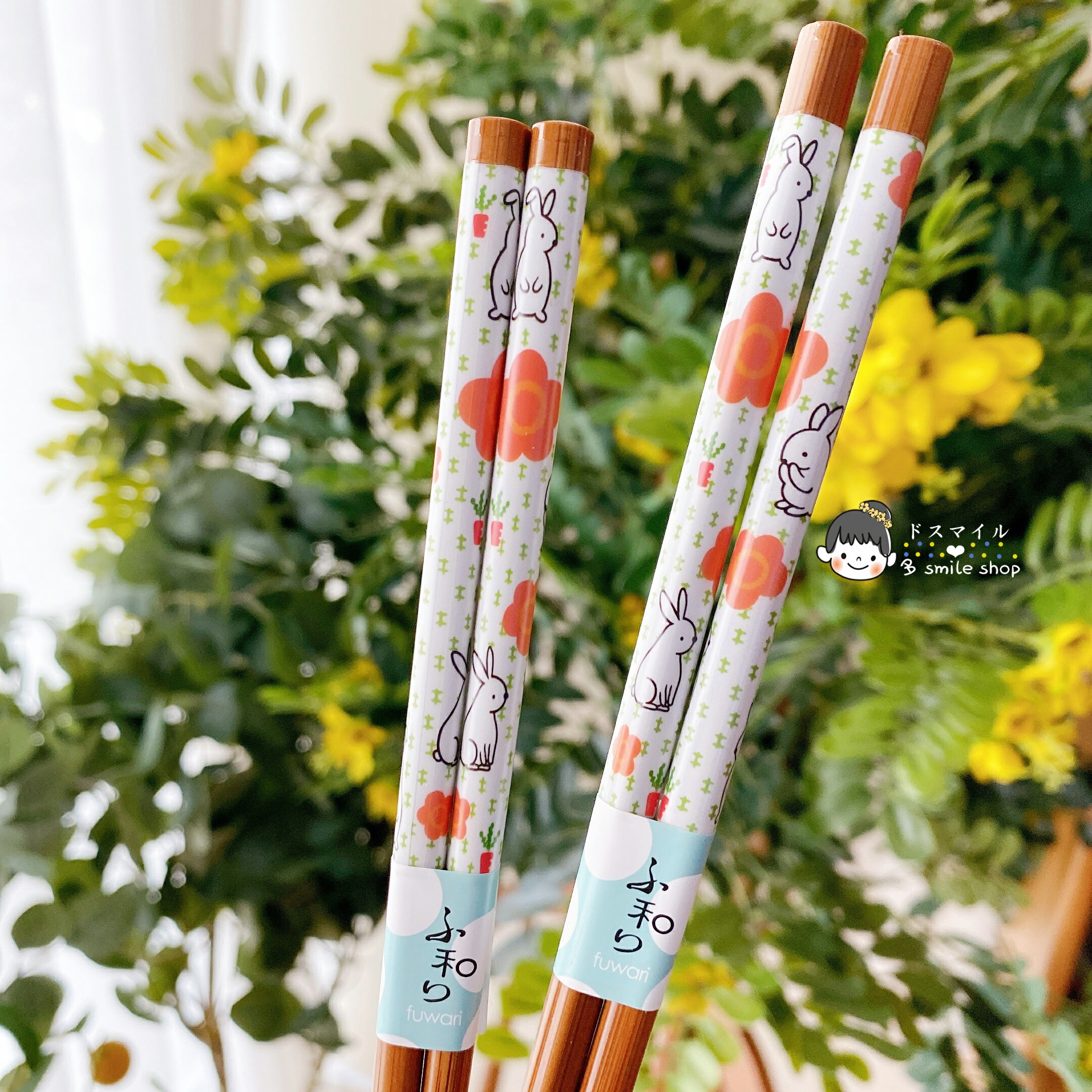 進口日式和風防滑櫻花兔子蘑菇和式竹式筷子