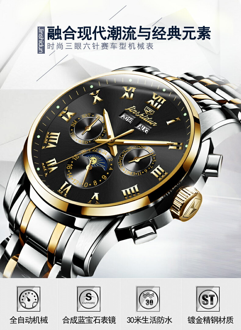 (時時刻刻)精鋼材質夜光防水日曆功能機械錶預購七天