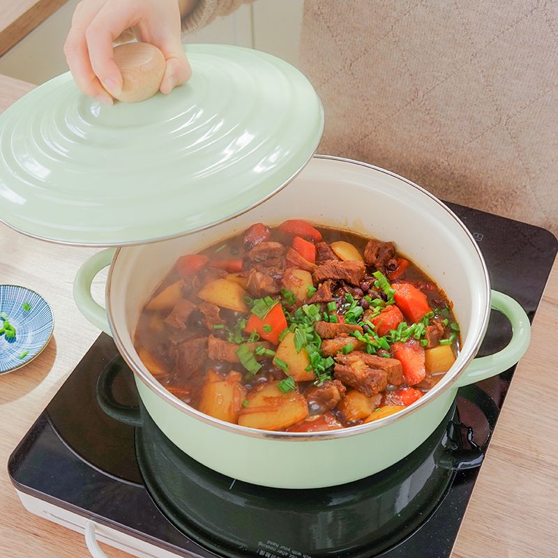 熱銷/免運 琺瑯鍋 牛奶鍋 微壓鍋 燜燒鍋 德國琺瑯微壓湯鍋 家用煮鍋 不粘鍋 燉肉煲湯雙耳燉鍋 特價搪瓷雙耳湯鍋日式加厚燉鍋琺瑯鍋26cm電磁爐燃氣通用