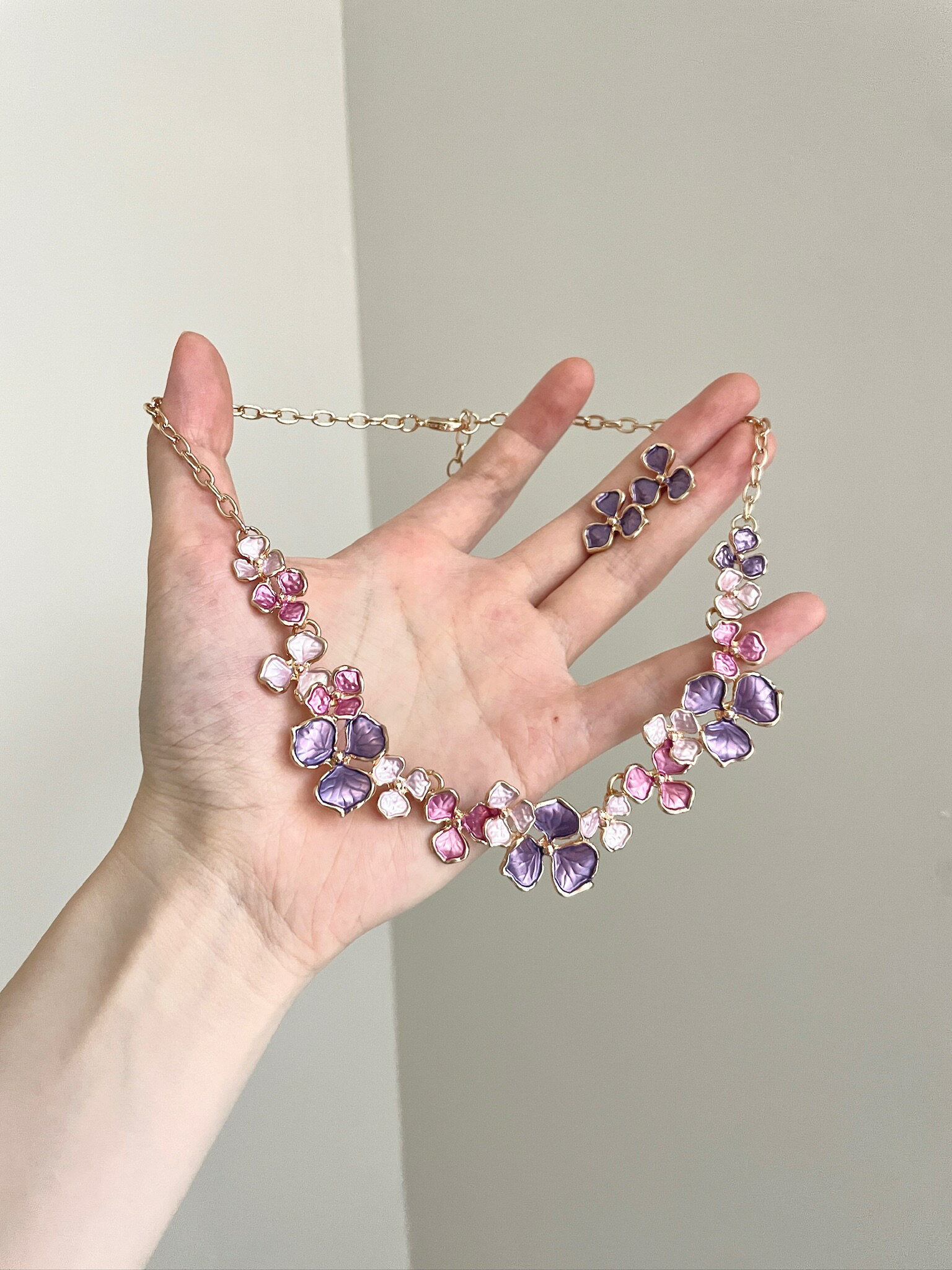 Vintage古著 Enameled three-leaf flowers套裝