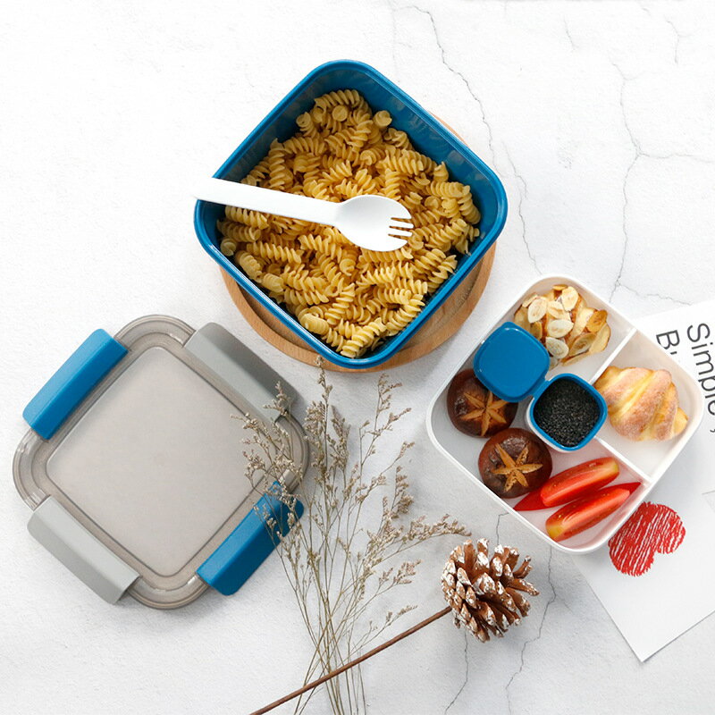 北歐風雙層塑料便當盒小分格午餐飯盒學生便攜微波爐可用保鮮盒。