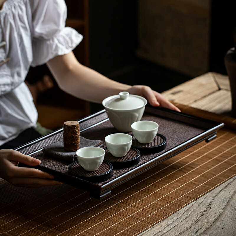 家用實木茶盤食物託盤幹泡臺茶桌茶具收納盤禪意日式品茗杯託茶道