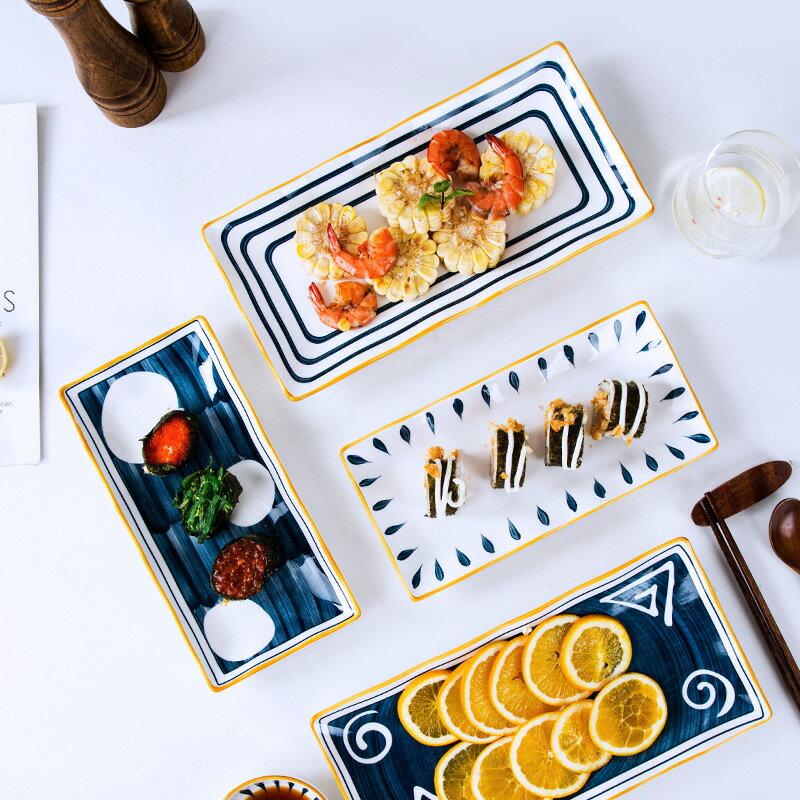 壽司盤日式盤子菜盤家用創意網紅長方形碟子日料甜品魚盤陶瓷餐具