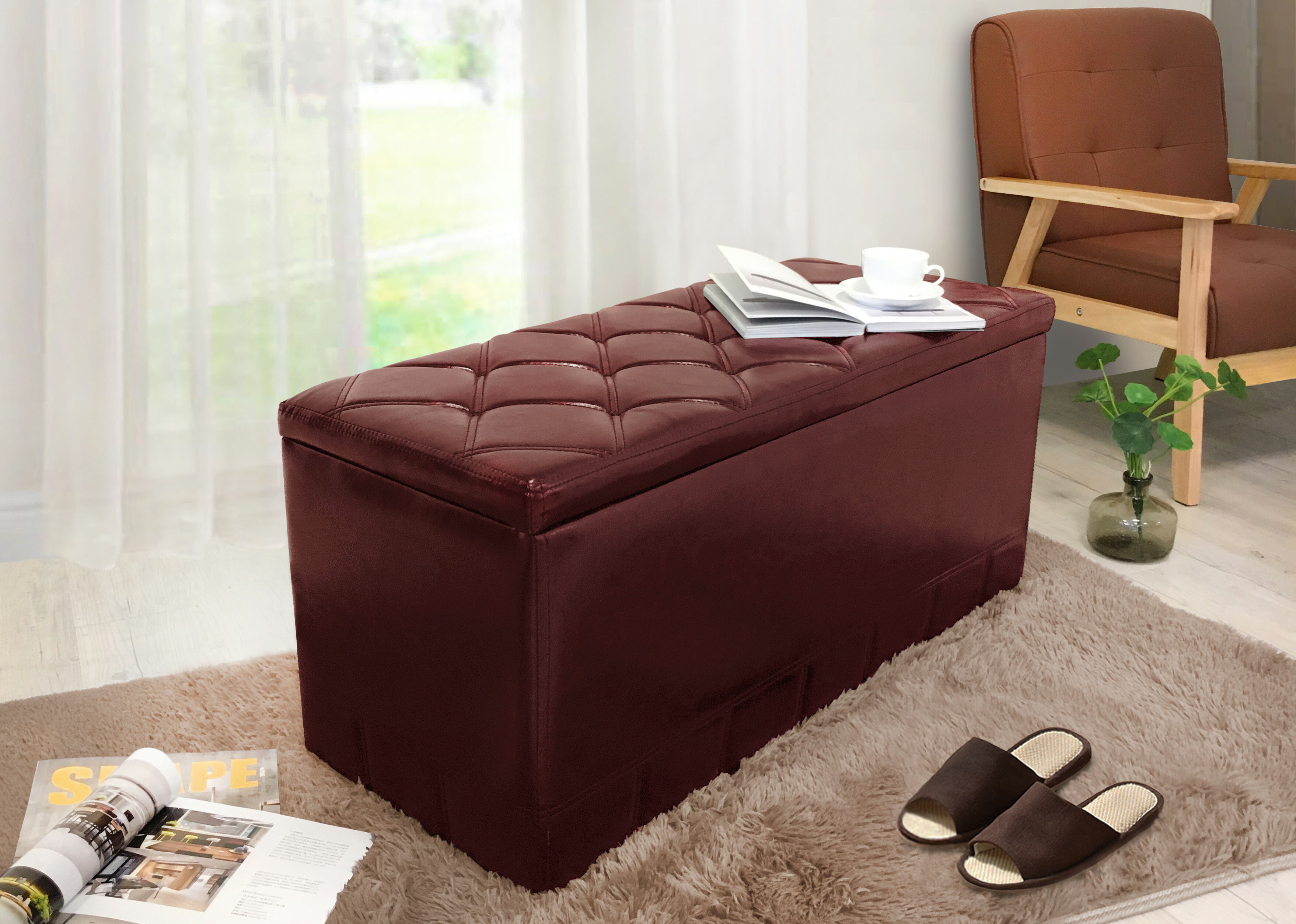 《菲爾》 酒紅 床尾椅 床前椅 收納凳 收納椅 收納箱 雜物箱 置物箱 儲物箱 穿鞋凳 腳椅 玄關凳 【新生活家具】 0