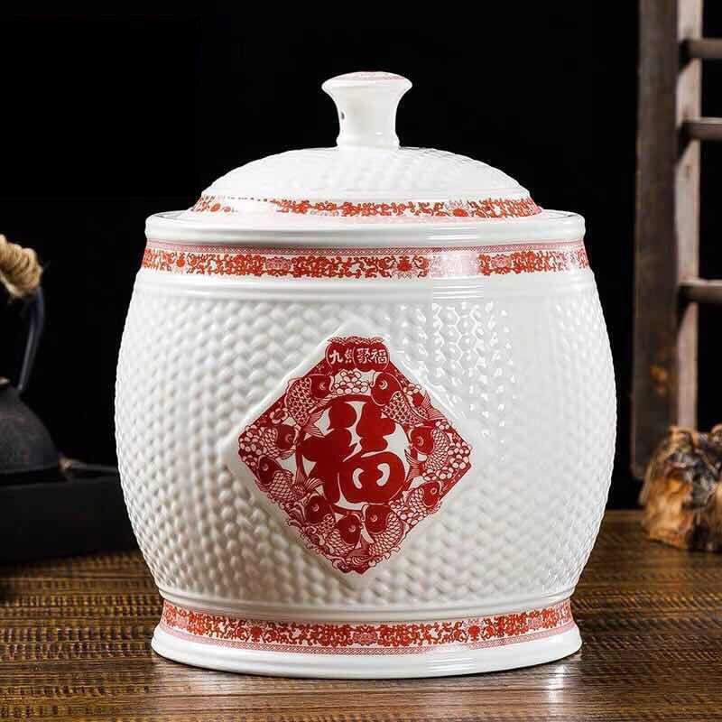 【熱賣】 陶瓷米缸米桶器皿5L10202530斤儲物罐帶蓋箱防潮蟲 米缸 米桶 米甕 陶瓷米缸