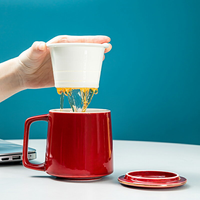 陶瓷杯帶蓋時尚茶水分離過濾茶漏辦公個人專用喝茶杯子泡茶杯單杯