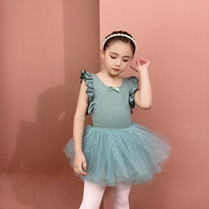 兒童舞蹈服純棉秋季長袖女童練功服幼兒考級中國舞芭蕾舞亮片紗裙