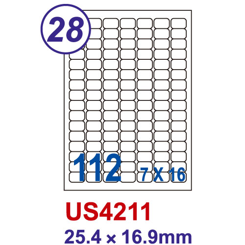 【Unistar . 電腦標籤】US4211 /112格 25.4×16.9mm (100張/盒)