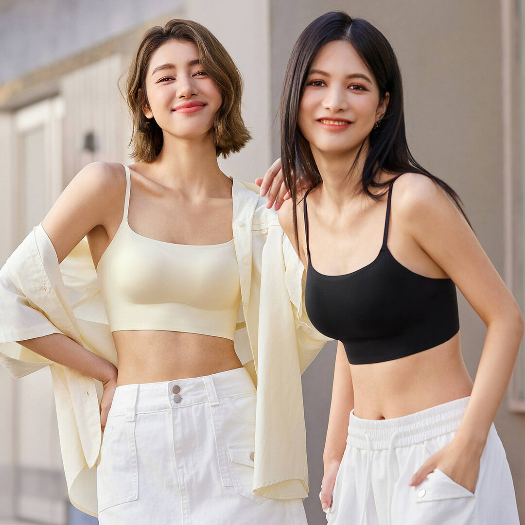 無痕套頭一體式舒適裸感美背內衣女無鋼圈聚攏背心細肩帶女士胸罩罩