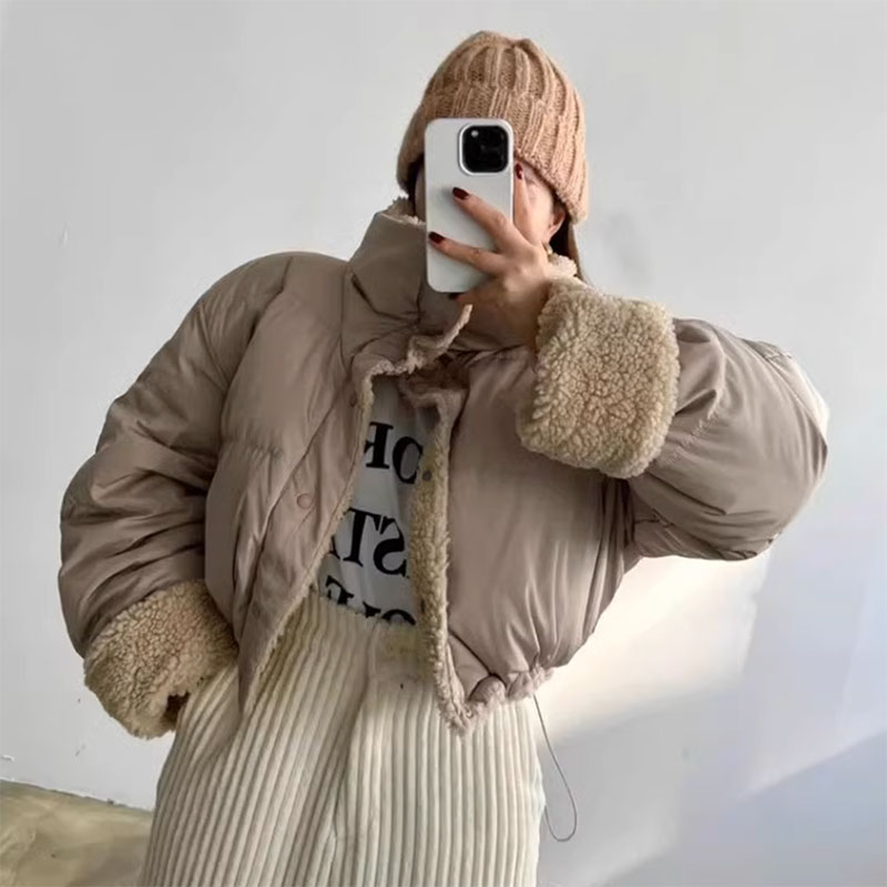 ANNAS 正韓兩面穿羊羔毛外套 大翻領短版羽絨外套 加厚保暖 泰迪熊外套 高領大衣 毛毛外套 韓國熱賣特價 6