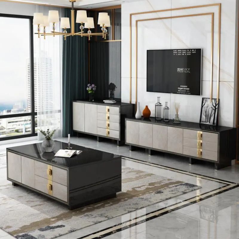 輕奢茶幾電視柜組合小戶型客廳意式多功能鋼化玻璃簡約現代家具