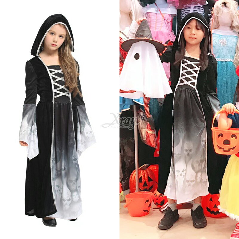 骷髏 魔幻骷髏公主，萬聖節服裝 兒童 化妝舞會 變裝派對 角色扮演 女巫 魔女 巫婆，X射線【W704836】