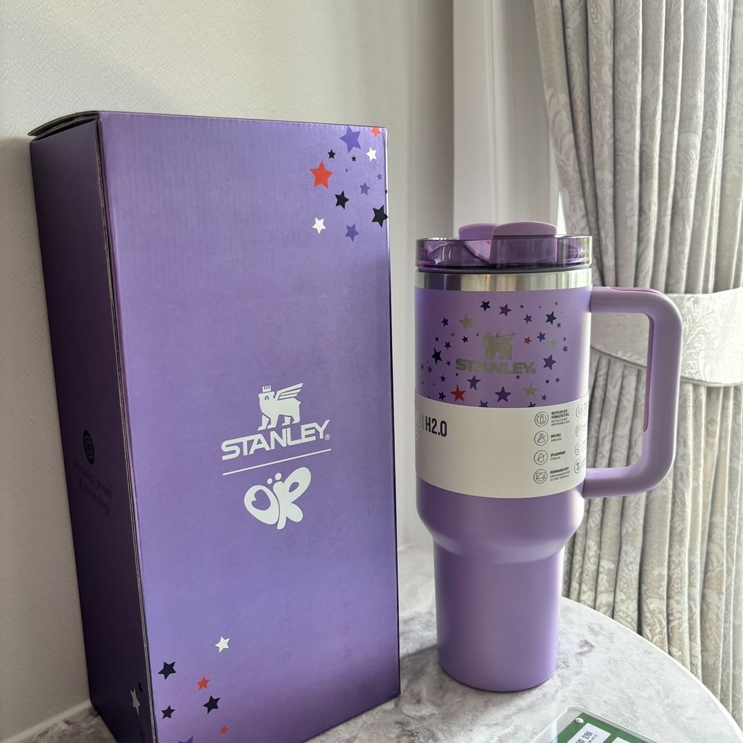 聯名款紫色星星不銹鋼吸管杯大容量車載保溫杯保冰杯1180ml【北歐居家生活】