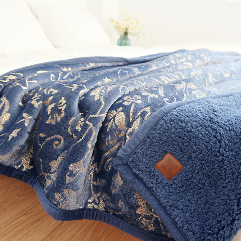 出口美國原單法蘭絨仿羊羔絨雙層加厚毛毯冬季午睡保暖蓋毯子搭毯